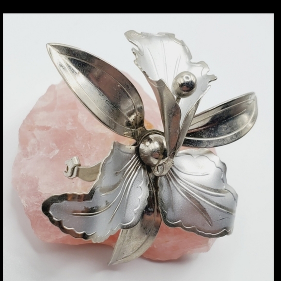 Coro Vintage 40's 50's orchid iris Parure set brooch earrings necklace silver - Picture 7 of 16